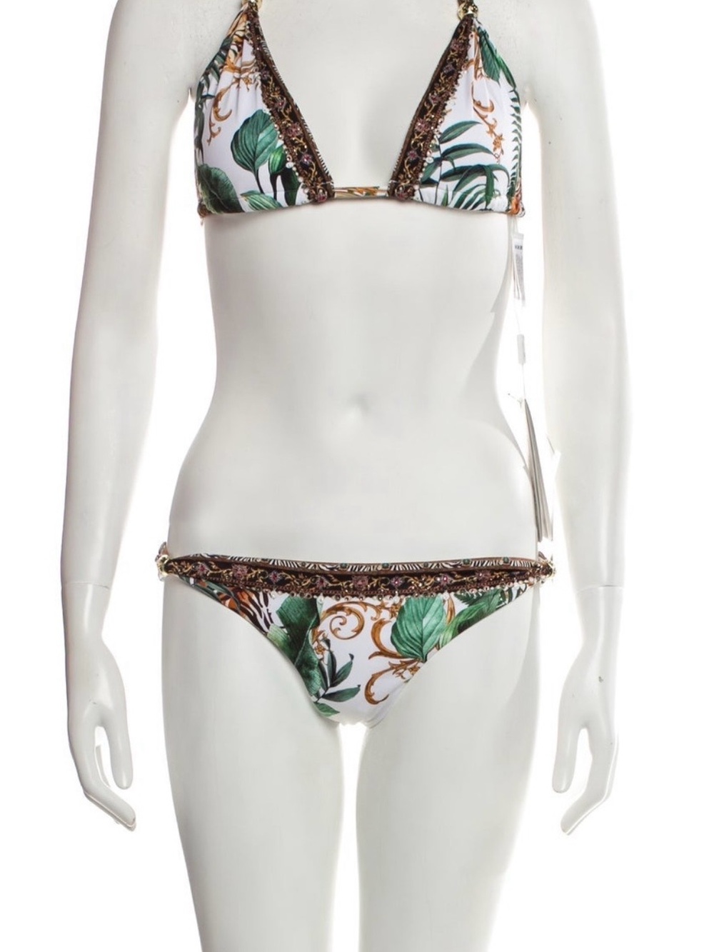 Camilla White Triangle Bikini with Green Tropical Leaf Print